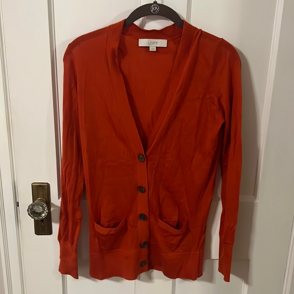 Rust orange LOFT button sweater with pockets size XS